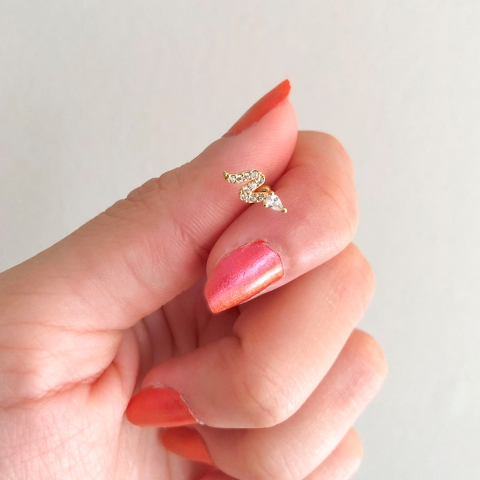 Altın Kaplama Zirkon Taşlı Yılan Şekilli Piercing PRC-153