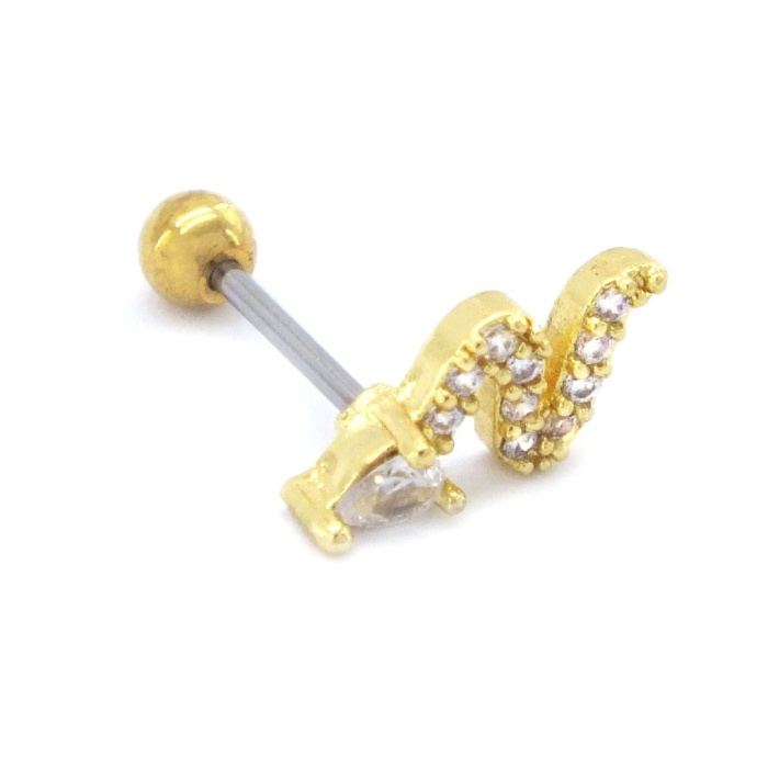 Altın Kaplama Zirkon Taşlı Yılan Şekilli Piercing PRC-153