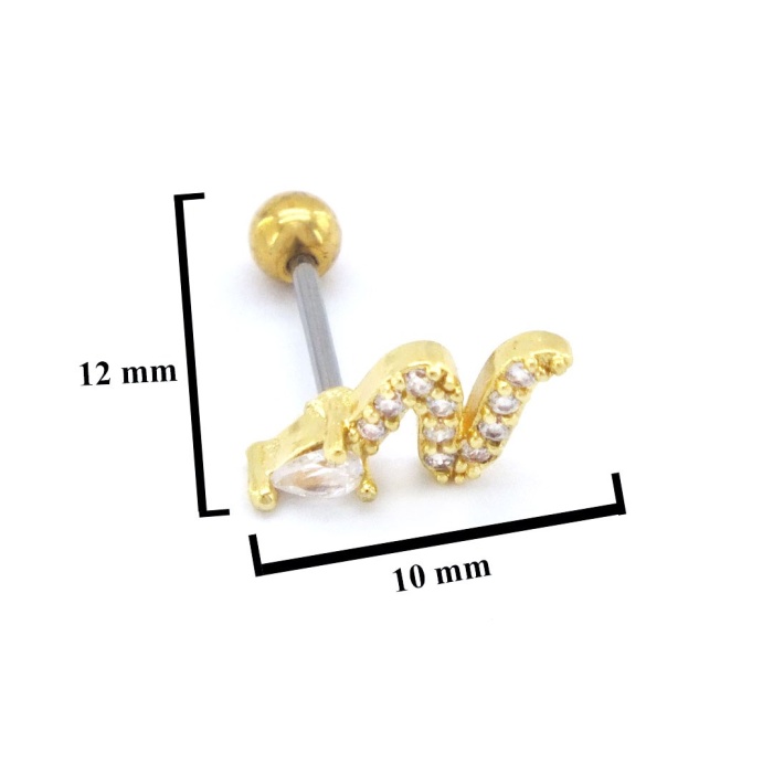 FerizZ Altın Kaplama Zirkon Taşlı Yılan Şekilli Piercing PRC-153