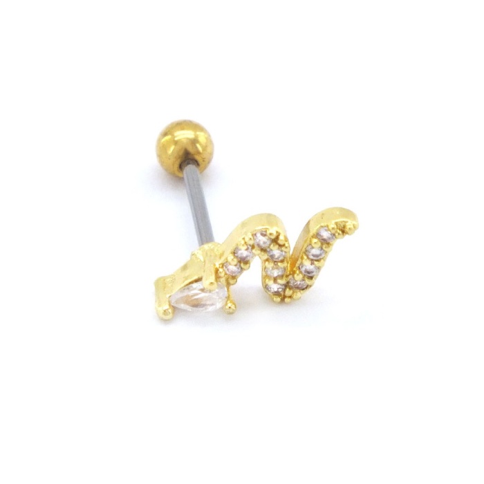 Altın Kaplama Zirkon Taşlı Yılan Şekilli Piercing PRC-153