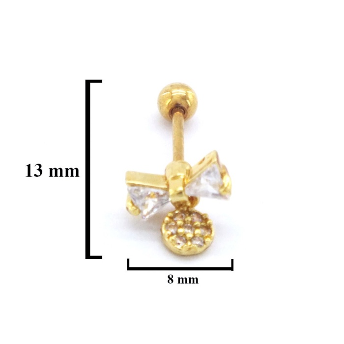 Altın Kaplama Zirkon Taşlı Kurdele Şekilli Piercing PRC-158