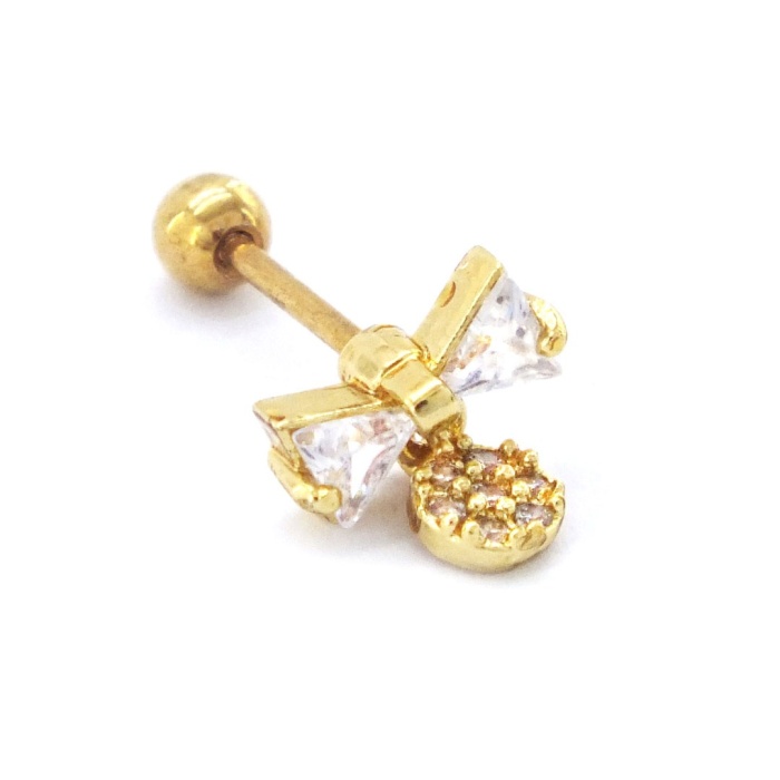 Altın Kaplama Zirkon Taşlı Kurdele Şekilli Piercing PRC-158