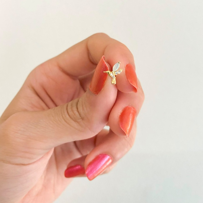 Altın Kaplama Zirkon Taşlı Kuş Şekilli Piercing PRC-147