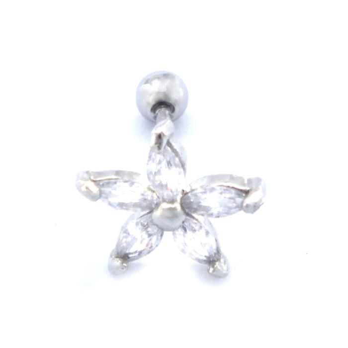 316L Çelik Zirkon Taşlı Çiçek Şekilli Piercing PRC-191