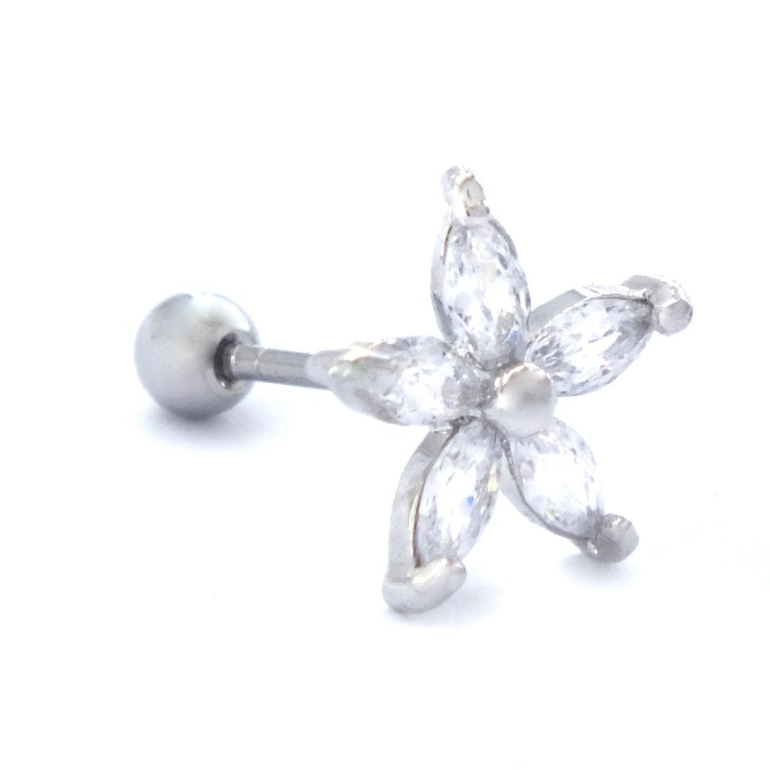 316L Çelik Zirkon Taşlı Çiçek Şekilli Piercing PRC-191