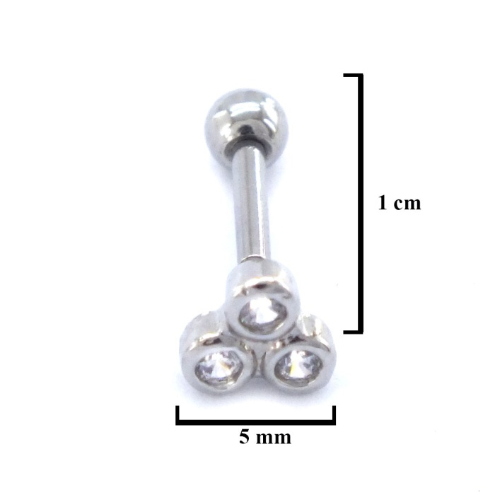 316L Çelik Zirkon Taşlı Üç Top Piercing PRC-200