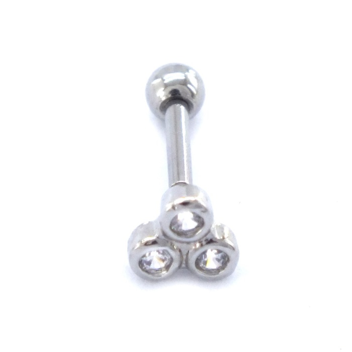 316L Çelik Zirkon Taşlı Üç Top Piercing PRC-200