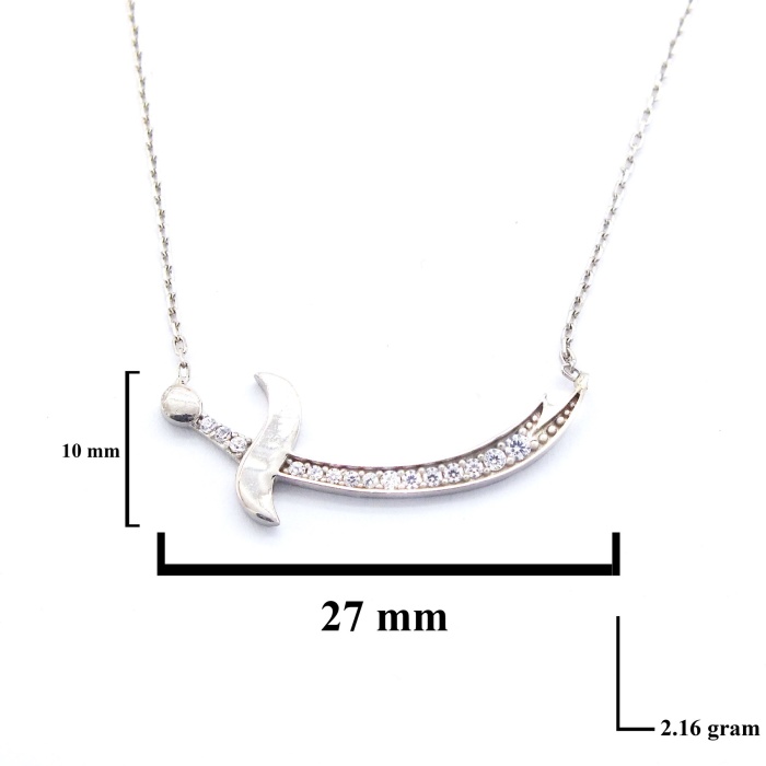 Zirkon Taşlı Hz. Ali Kılıcı Gümüş Kolye GK-295