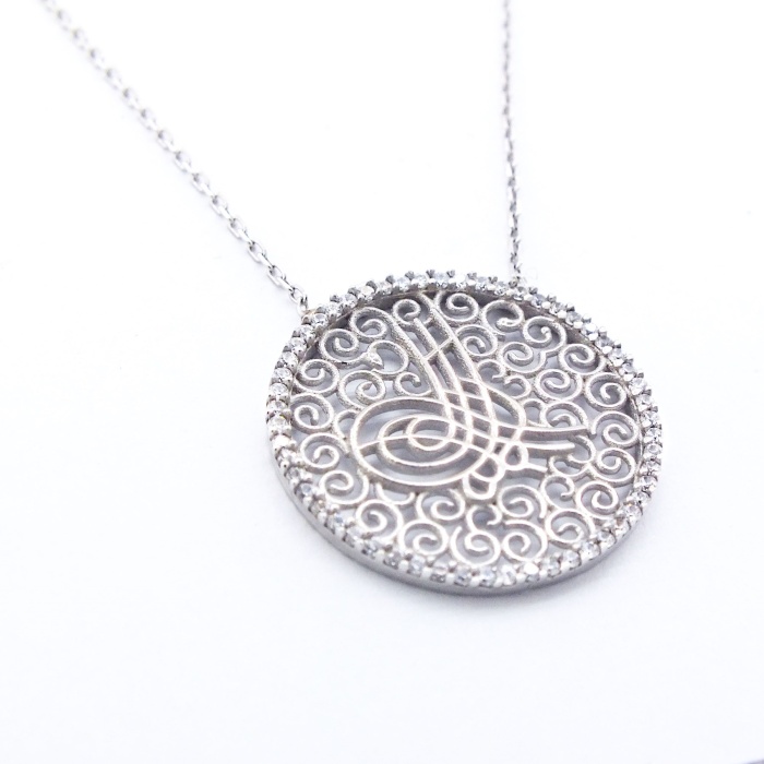 Zirkon Taşlı Tuğralı Gümüş Kolye GK-305