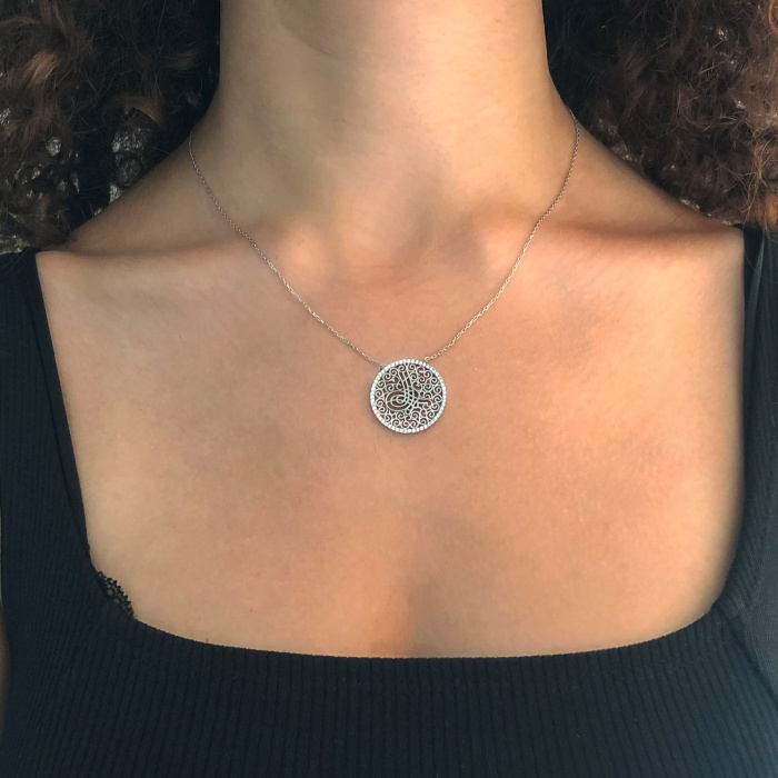 Zirkon Taşlı Tuğralı Gümüş Kolye GK-305