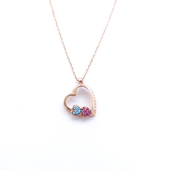Zirkon Taşlı Rose Kalp Şekilli Gümüş Kolye GK-307