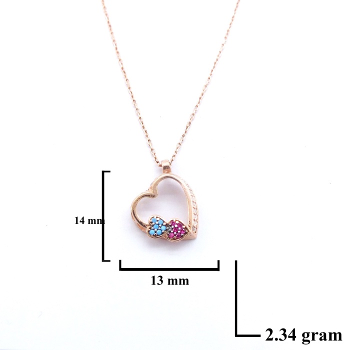 Zirkon Taşlı Rose Kalp Şekilli Gümüş Kolye GK-307