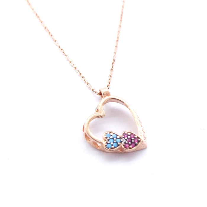 Zirkon Taşlı Rose Kalp Şekilli Gümüş Kolye GK-307