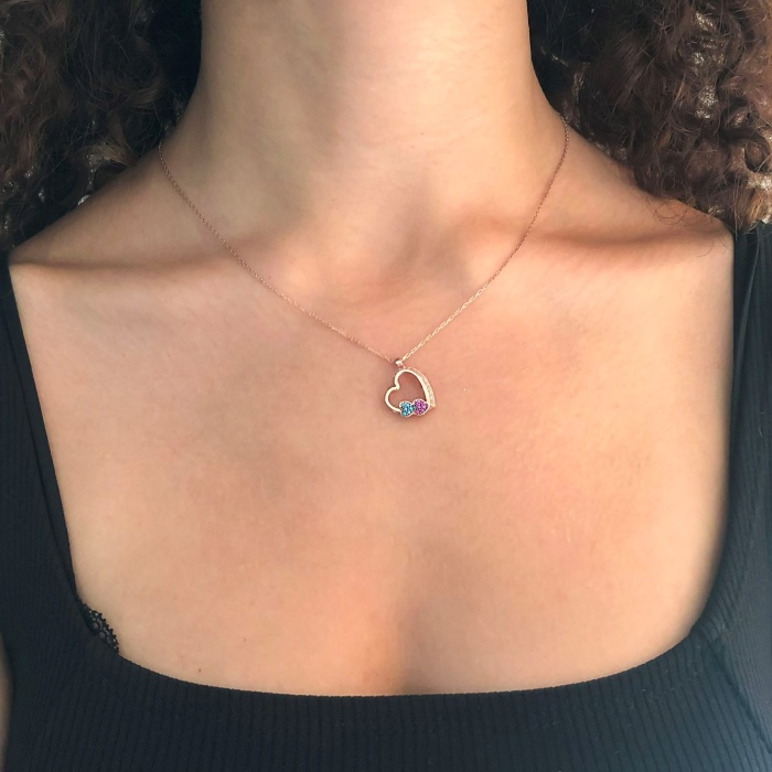 Zirkon Taşlı Rose Kalp Şekilli Gümüş Kolye GK-307
