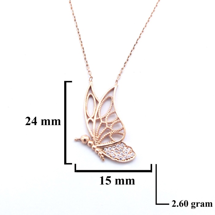 Zirkon Taşlı Rose Kelebek Model Gümüş Kolye GK-312