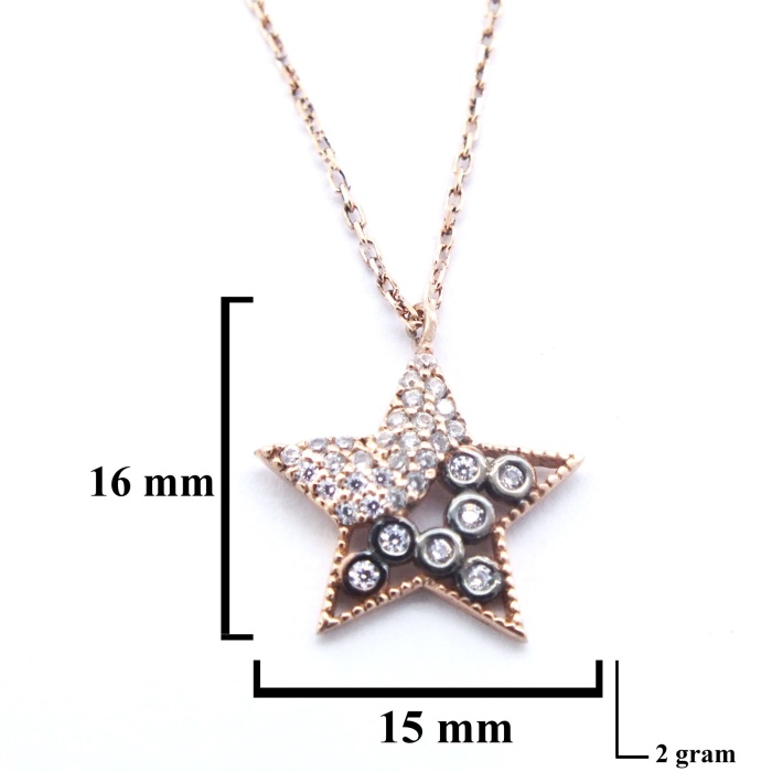 Zirkon Taşlı Rose Yıldız Model Gümüş Kolye GK-314