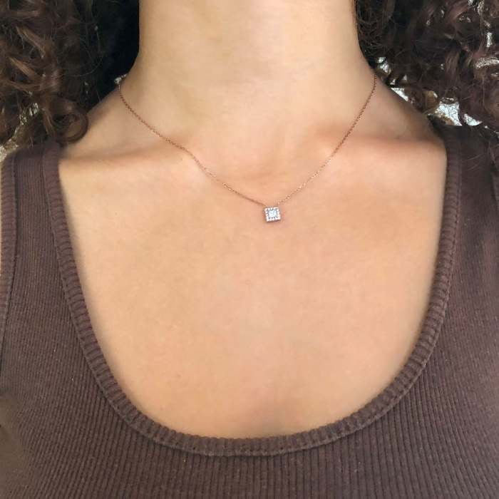 Rose Zirkon Baget Taşlı Gümüş Kolye GK-332