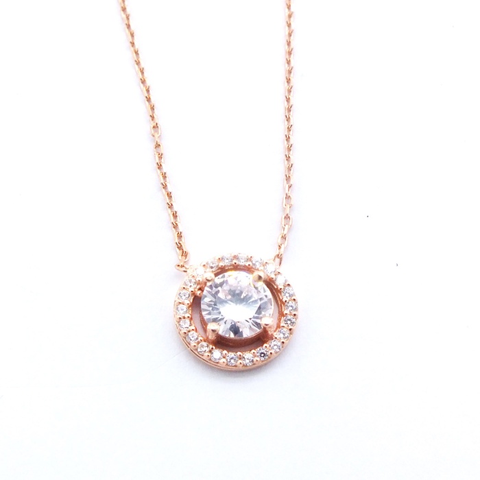 Rose Yuvarlak Zirkon Taşlı Gümüş Kolye GK-334
