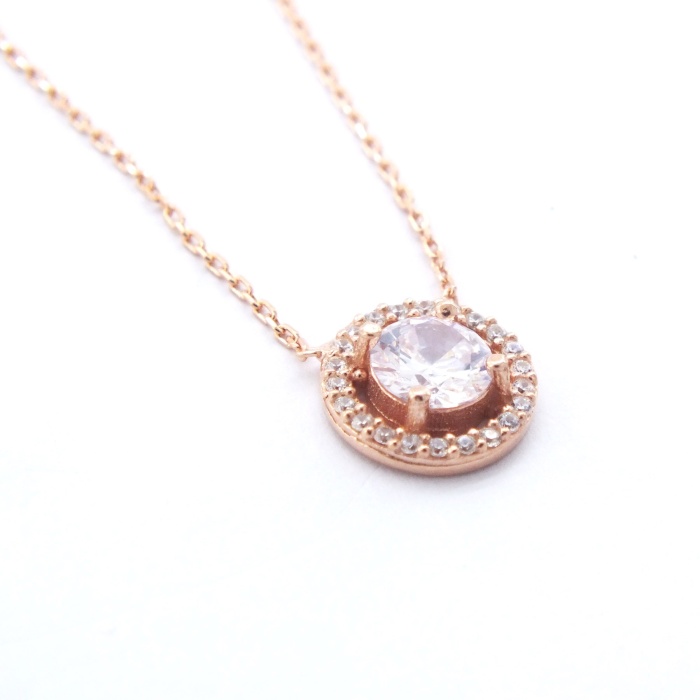 Rose Yuvarlak Zirkon Taşlı Gümüş Kolye GK-334