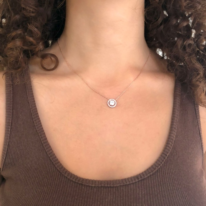 Rose Yuvarlak Zirkon Taşlı Gümüş Kolye GK-334