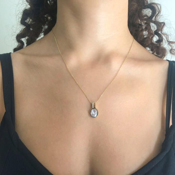 Altın Kaplama Yuvarlak Zirkon Taşlı Kolye KLY-522
