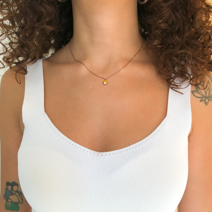 925 Ayar Rose Zirkon Taşlı Sarı Uğur Böceği Gümüş Kolye GK-275