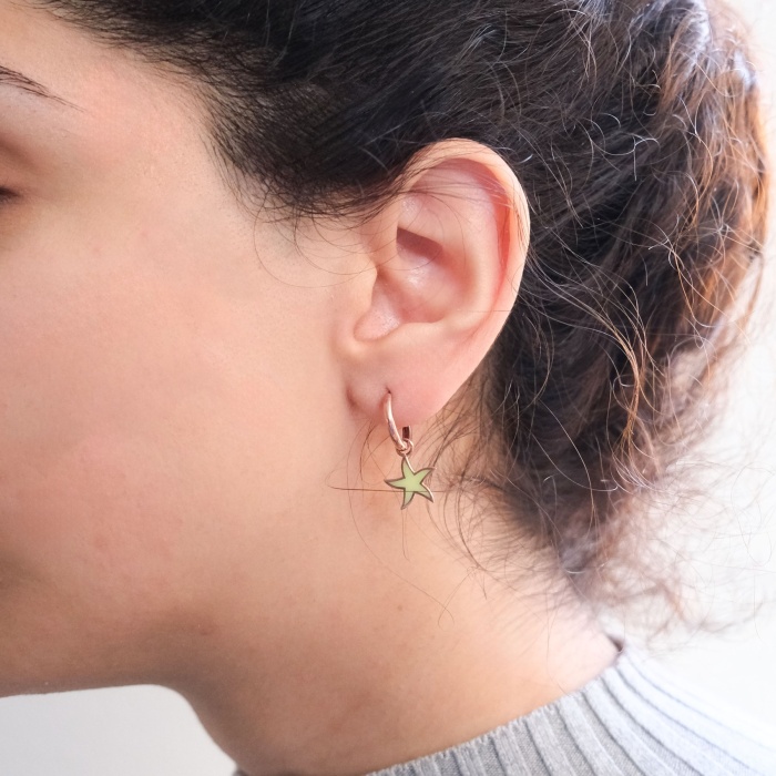 Sarı Renkli Yıldız Model Rose Gümüş Küpe GKP-104