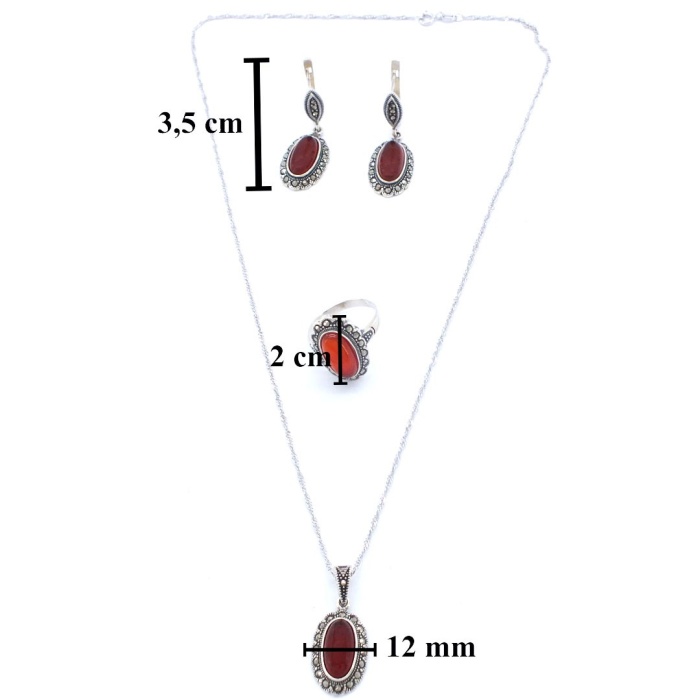 FerizZ 925 Ayar Akik Taşlı Gümüş Set GSET-101