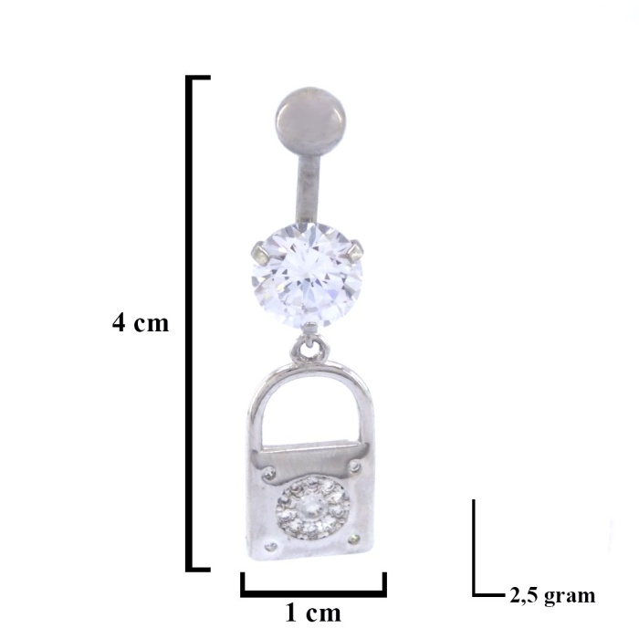316L Çelik Zirkon Taşlı Kilit Piercing PRC-131