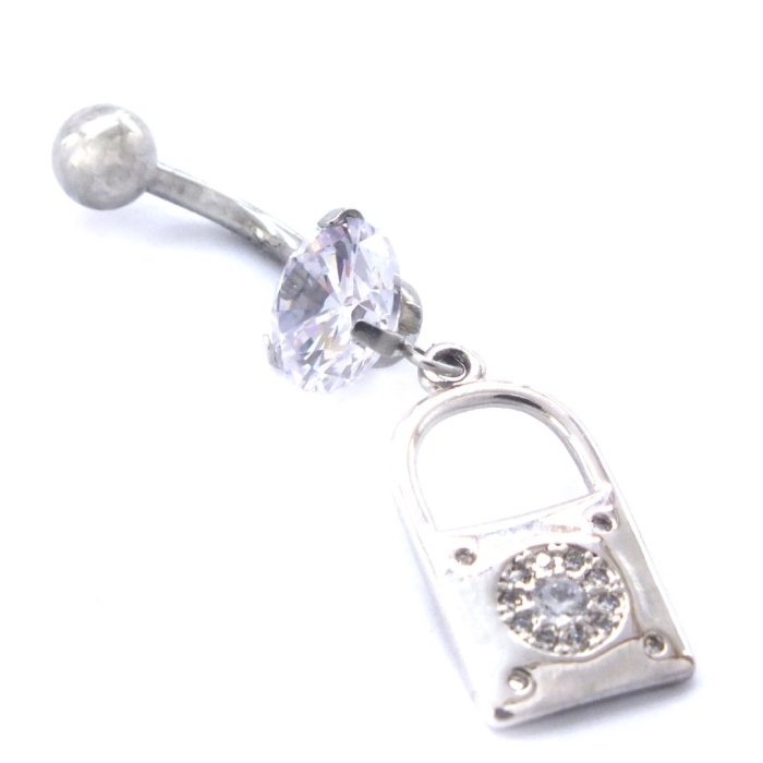 316L Çelik Zirkon Taşlı Kilit Piercing PRC-131