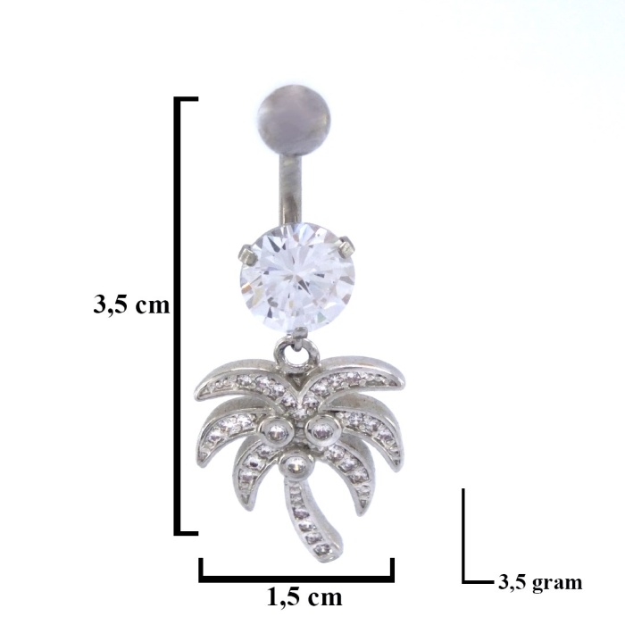 316L Çelik Zirkon Taşlı Palmiyeli Piercing PRC-134