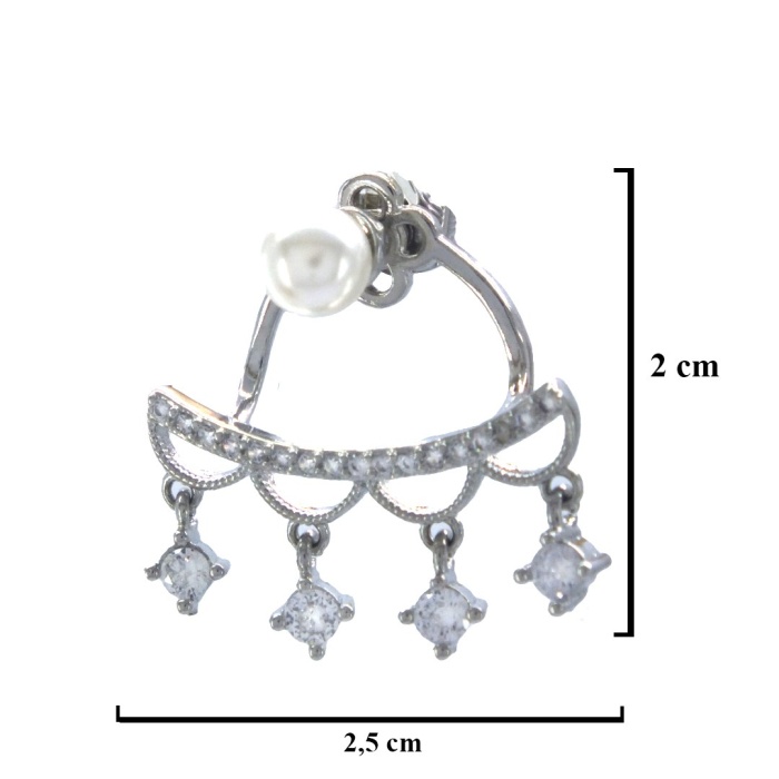 Çelik Sallantılı Küpe Zirkon Taşlı Kulak Altı Model UNK-775
