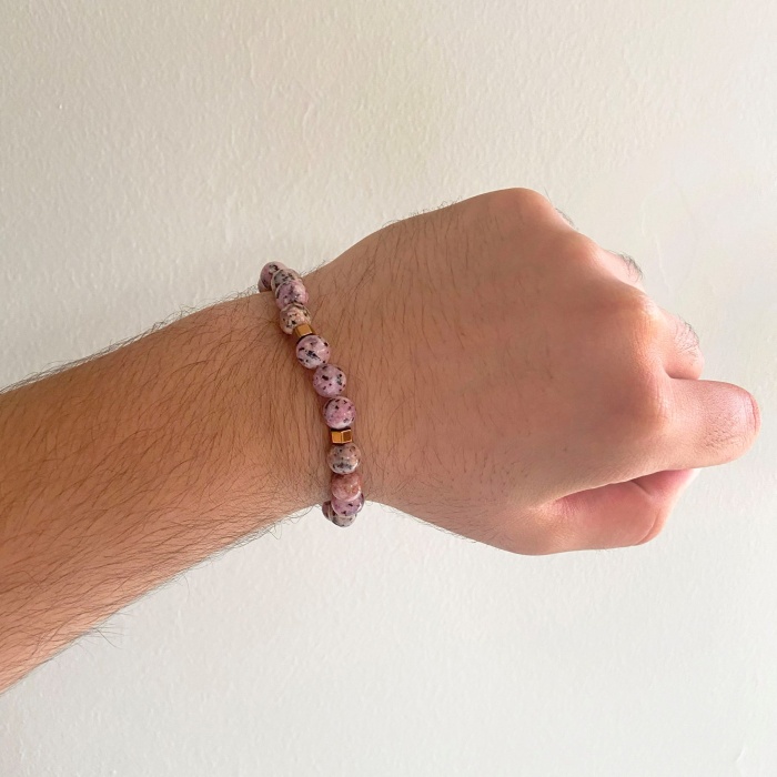 Pembe Ay Taşı & Hematit  Doğal Taş Erkek Bileklik EBLK-386