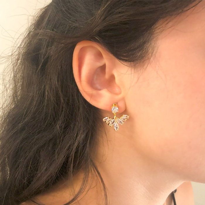 FerizZ Altın Kaplama Zirkon Taşlı Kulak Altı Kadın Küpe UNK-781