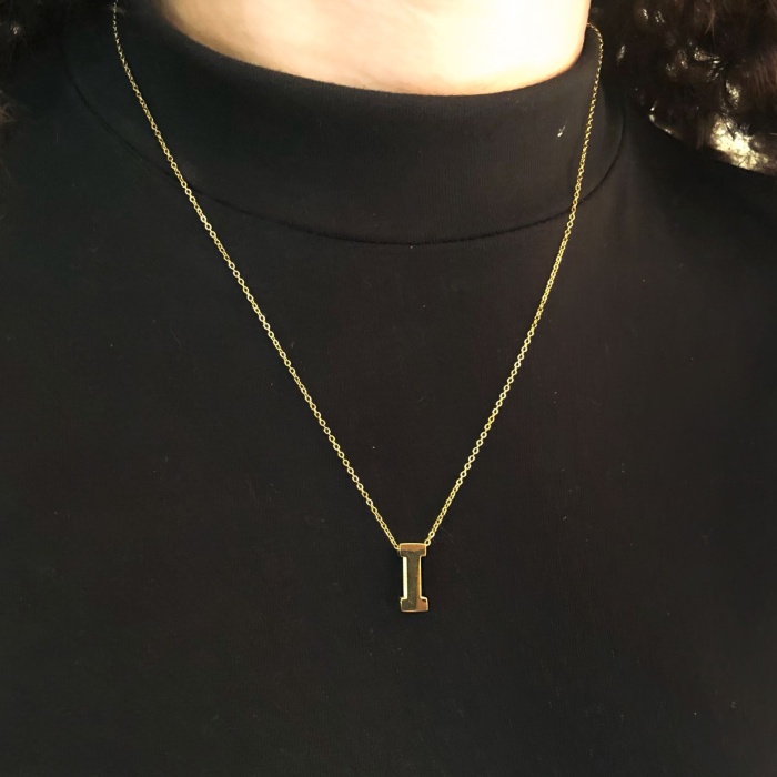Altın Kaplama I Harf Kolye 55 cm KLY-544