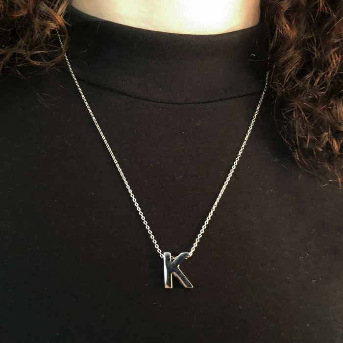 316L Çelik K Harf Kolye 55 cm KLY-548