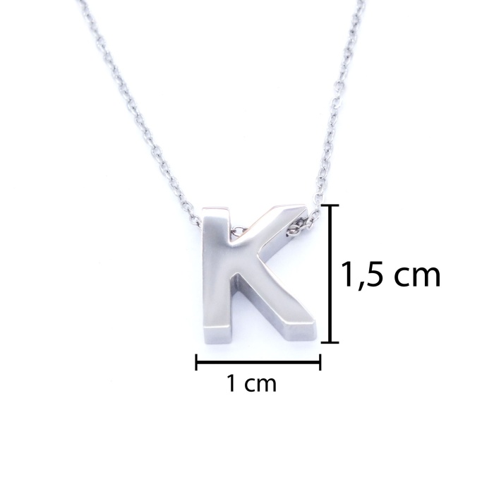 316L Çelik K Harf Kolye 55 cm KLY-548