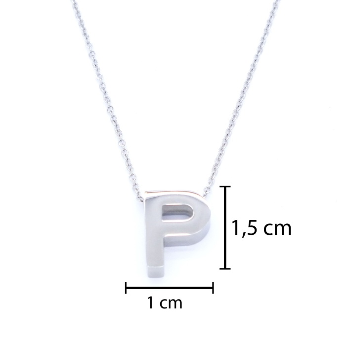 316L Çelik P Harf Kolye 55 cm KLY-550