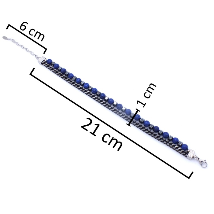 FerizZ 316L Erkek Çelik Bileklik Lacivert Hematit Taşlı Spor Zincir Bileklik EBLK-458