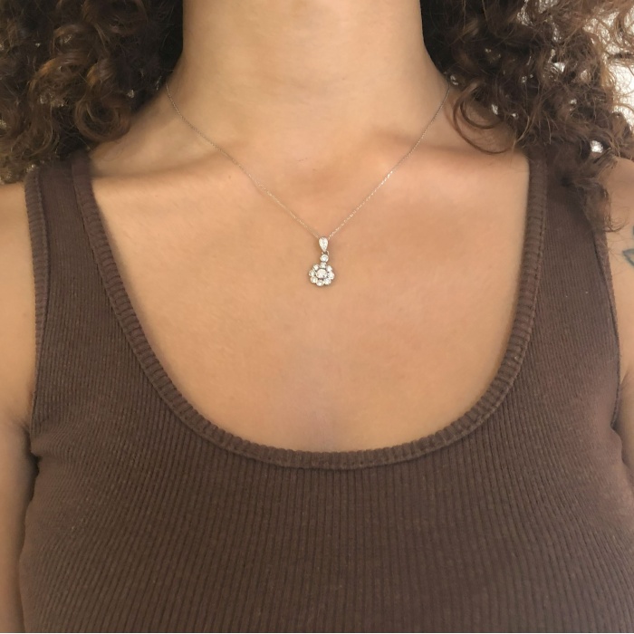 Zirkon Taşlı Çiçek Model Gümüş Kolye GK-338