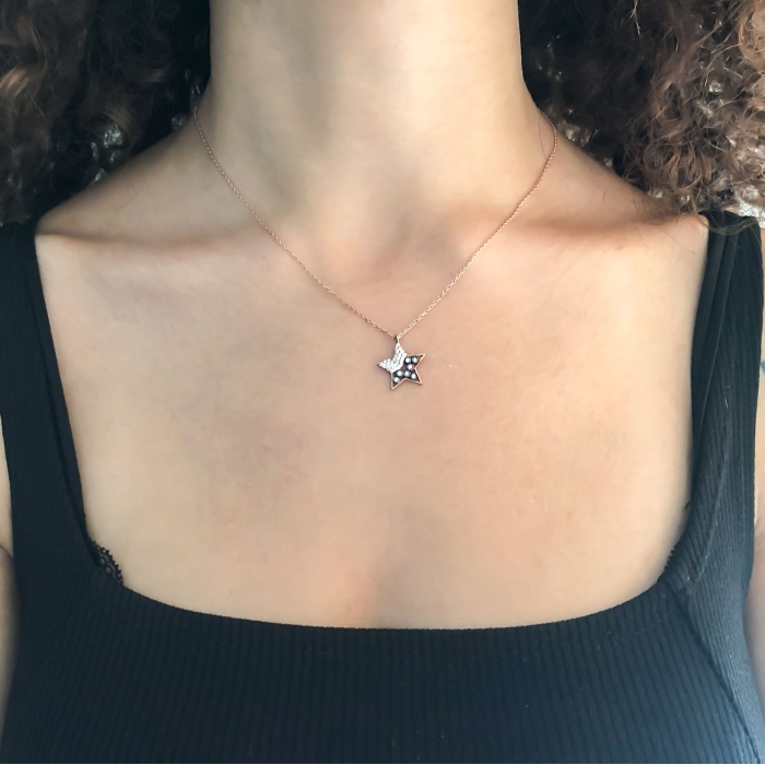 Zirkon Taşlı Rose Yıldız Model Gümüş Kolye GK-314