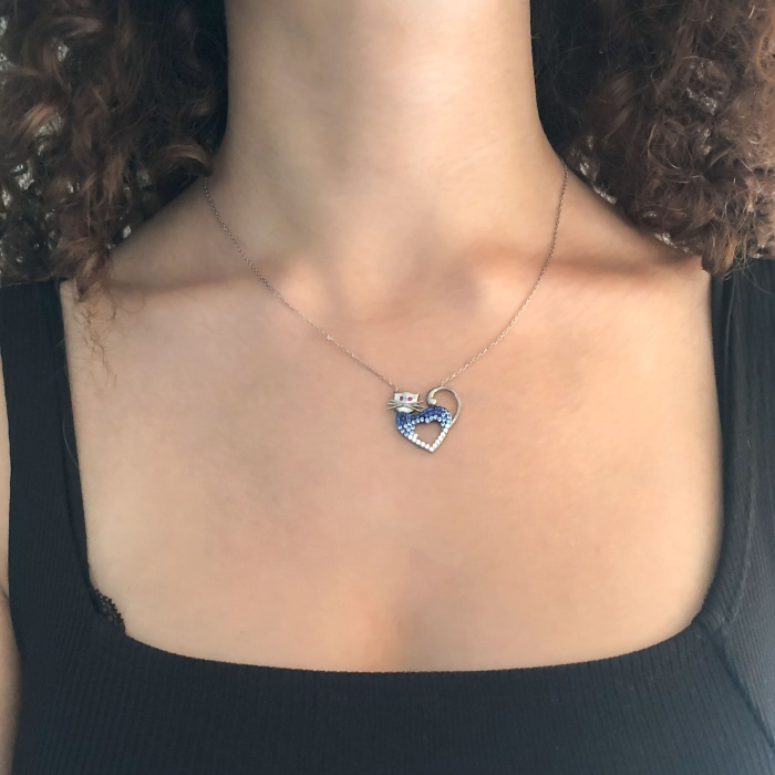 Zirkon Taşlı Kedi Şekilli Gümüş Kolye GK-308