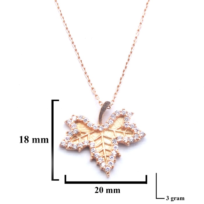 Zirkon Taşlı Rose Yaprak Şekilli Gümüş Kolye GK-304