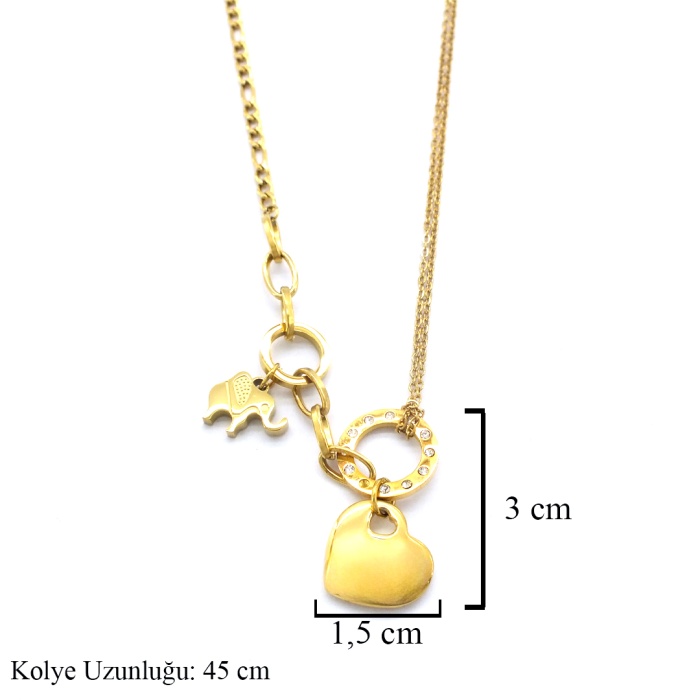 Çelik Kalp Kolye - Kalp Kolye Altın Kaplama KLY-584