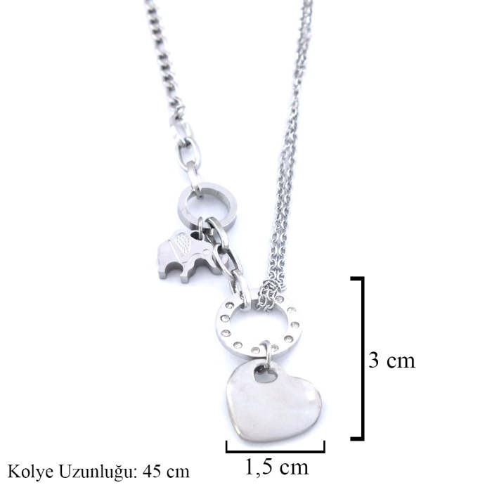 Çelik Kalp Kolye - Paslanmaz Çelik Kadın Kolye KLY-585