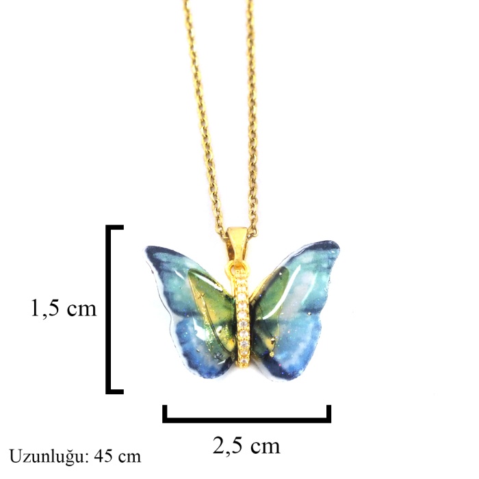 FerizZ Altın Kaplama Mavi Sedef Taşlı Kelebek Model Kadın Kolye KLY-595