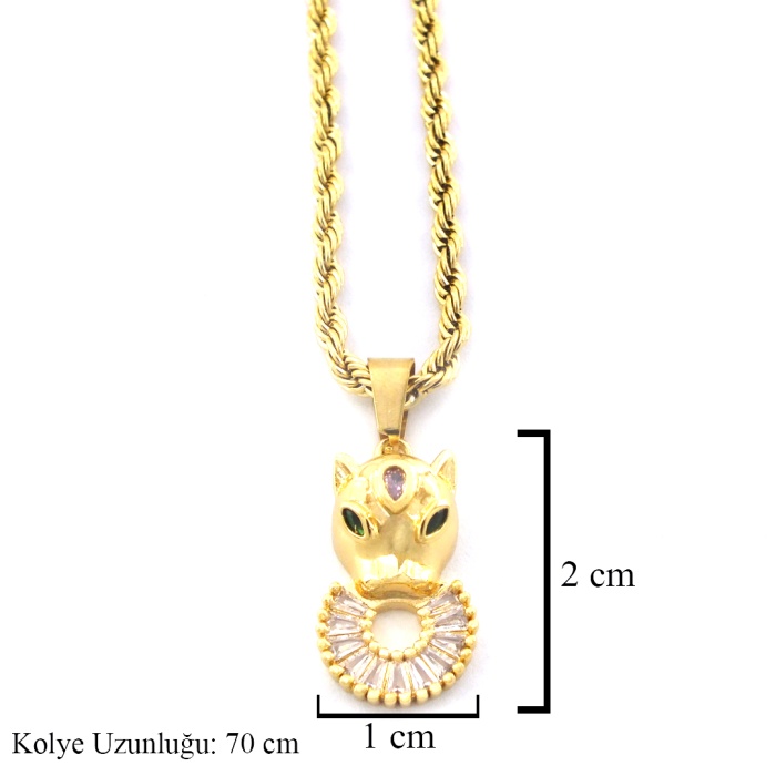 Çelik Kolye - Altın Kaplama Kadın Jaguar Kolye KLY-605