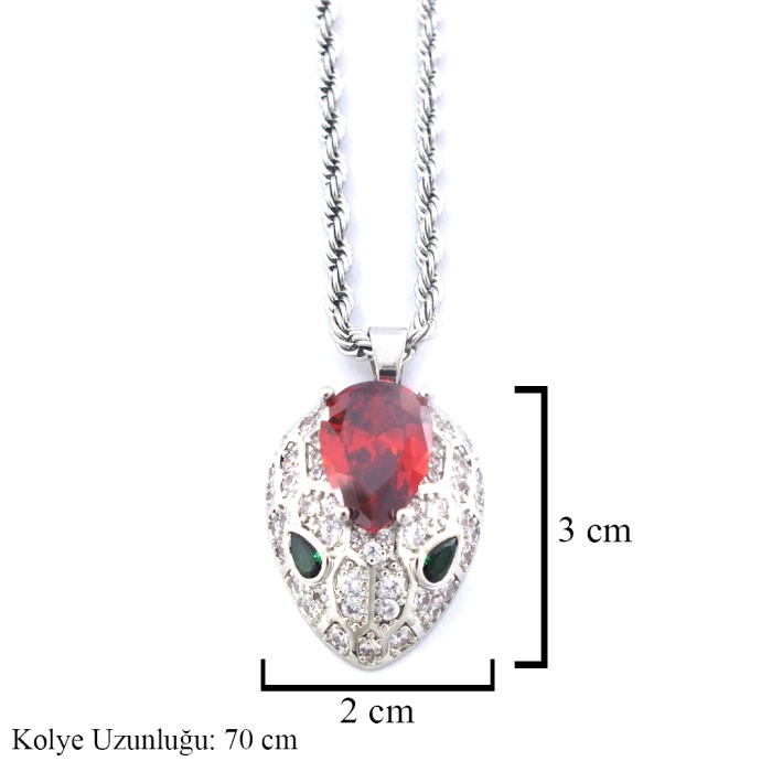 Çelik Koyle - Kırmızı Taşlı Kolye Paslanmaz Çelik KLY-608