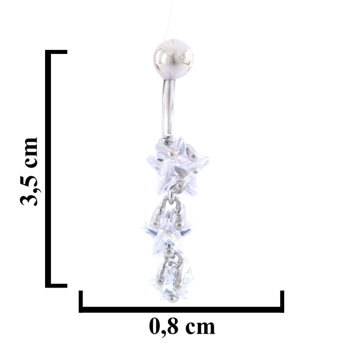 316L Çelik Yıldız Model Zirkon Taşlı Piercing  PRC-217