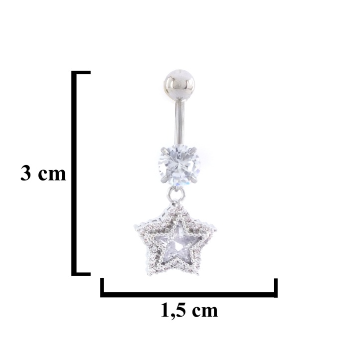 316L Çelik Yıldız Model Zirkon Taşlı Piercing  PRC-224